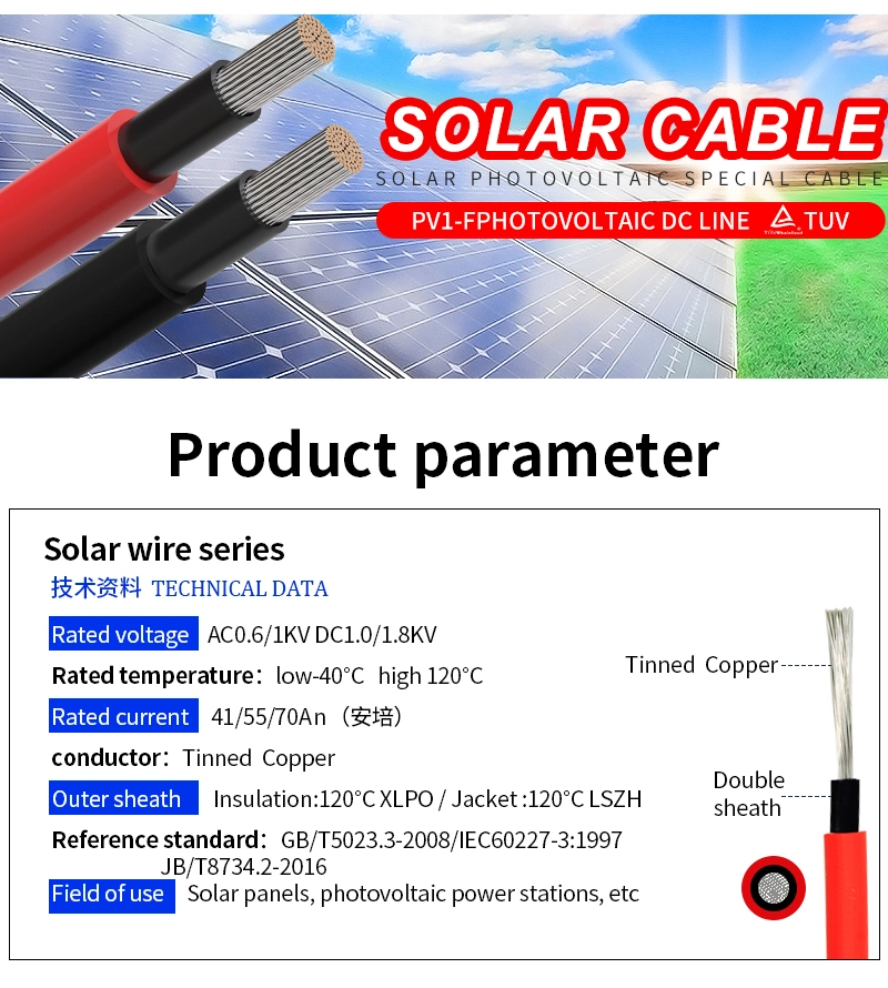 PV Minzan CCC Approval Red Black DC 10mm 16mm Solar Cable Flexible XLPE PE Insulate Wire for Solar Panel